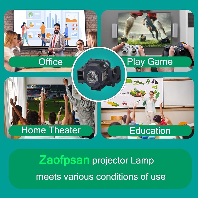 Zaofpsan مصباح بروجكتور بديل V13H010L41 لـ ELPLP41 إبسون باورلايت 260D 77C 78 EX90 S5 S6 EX90 W6,EX21 EX30 EX50 EX70 H283B H283C H285A, EB-X52 EMP-X56 مع السكن - Image 2